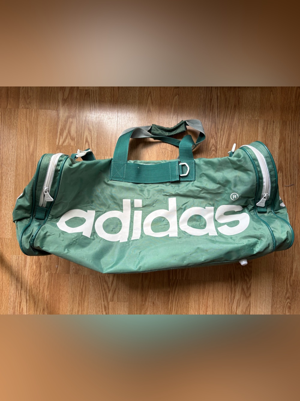 80s Adidas trefoil duffel green bag with strap